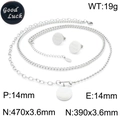 Conjunto de joyas de acero inoxidable plateado con colgantes Good Luck y cadena doble - Estilo Redondo Good Luck (KS140715-KLX) / Color Acero (KS140715-KLX)