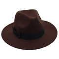 Detailed texture of dark brown wool fedora hat with elegant black silk bow ribbon - One Size / Coffee