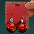 Festive red Christmas ball earrings with gold sequin stars on a decorative red card - Star Red Ball (H-151)