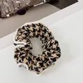 Classic houndstooth hair scrunchie with yellow patterns and white faux fur trim - Woolen / 8# Coffee Houndstooth Scrunchie