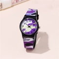 Orologio al quarzo per bambini con cinturino in silicone mimetico viola e cassa nera - Viola