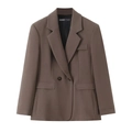 Damesblazer in mokkabruin met dubbele knopenrij, schoudervullingen en reverskraag - XS / Bruine Blazer
