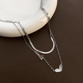 Detail of silver double-layered snake chain with love letter and heart pendant charm - 02-B3 Titanium Steel Heart Necklace Silver