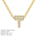 14K gold plated stainless steel letter T pendant necklace with white zircon stones - Letter T / Gold