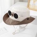 Breathable mesh kids sun hat with removable glasses and adjustable drawstring on white base - 54cm (3-8 Years) / Brown
