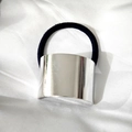 Silver metallic minimalist U-shape hair cuff with high elastic black rubber band - Silver Polished
