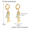 Golden stainless steel fish earrings with light blue oil drip enamel finish - Blue Fish Pendant Earrings (TXF298-4) / One Pair
