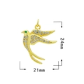 18K gold plated swallow bird pendant with white zircon stones and green eyes, 21x24mm - Gold - Bird 514