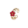 Anillo de cadena dorada retro con flor de esmalte rojo y banda abierta ajustable - Rojo / Abierto Ajustable