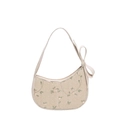 Beige stro schoudertas met bloemenborduurwerk en een groot strikdetail - Broken Wit