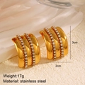 Golden wide stainless steel hoop earrings with double row rhinestones and dimensions - Gold C-Shape Double Row Rhinestone Style (ZN990)