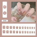 Katzenaugen-Nägel zum Aufkleben mit 3D-Kamelien und Perlen, 24er-Set in Rosabraun - Kleines Blumen-Katzenauge-Stil (Z846) / 24Stk/Box 【Inklusive Kleber】