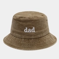 Dettaglio di un cappello da pescatore vintage in cotone con ricamo dad e occhielli in metallo - M (56-58cm) / Cachi