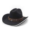 Black western cowboy felt hat with ethnic pattern band and silver pendants - M(56-58cm) / Black with White Binding
