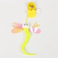 Hanging yellow caterpillar cat toy with elastic string, bell and suction cup - Adhesive Hook Big Eyed Dragonfly