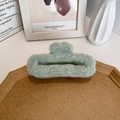 Large mint green plush claw clip hair accessory with fluffy faux fur for thick hair - Green