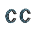C-shaped black ear cuff set with pavé blue stones for non-pierced ears - Black Gold Plated - Blue Zirconia
