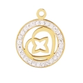 Gold hollow round pendant featuring D-letter star design and inlaid sparkling rhinestones - Gold Color (KLJ2728-Z)