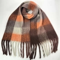 Thick warm winter scarf with orange and brown plaid pattern and soft fringe tassels - 50# (Brown Orange Plaid)