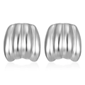 Polished silver pumpkin-shaped C-style earrings with vertical grooves on white background - Pumpkin Stud Earrings Steel (MS-374)