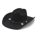 Classic black faux suede western cowboy hat with wide brim and decorative metal buckle - M (56-57cm) / Black