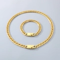 Golden hip-hop cuban chain necklace and bracelet set with square buckle for men - Bracelet 21cm / 9mm Wide Type A Buckle / Gold
