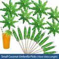 Green coconut tree paper cocktail picks 10cm long for tropical party drinks - Small Coconut Tree Picks