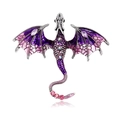 Vintage purple dragon brooch pin with rhinestones and enamel wings on a white background - Purple Silver Base