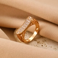 Golden bow ring featuring sparkling zircon inlay and hollow heart side details - Gold U-Shape Hollow Heart Ring (A-1361)