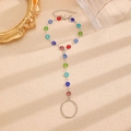 Silver hand chain bracelet with colorful gemstones and boho finger ring connection - Silver Multicolor Round Diamond Slave Bracelet (9041)