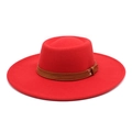 Classic red wide brim wool fedora hat with brown leather band and silver studs - M (56-58cm) / Red