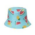 Light blue summer bucket hat featuring vibrant watermelon and lemon fruit print - 58cm / Light Blue Watermelon Lemon Print