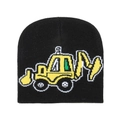 Kids black knit beanie with yellow excavator pattern for winter warmth and cozy style - M (52-54cm) / Black