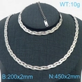 Silver stainless steel multilayer snake chain necklace and bracelet set with size details - 2mm Steel Color 3-Layer Braid (Bracelet 18cm + 5cm Extender)