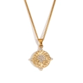 Collar con colgante de sol en acero inoxidable dorado y circonitas transparentes - Collar de Tarot de Pavé Redondo - Oro - Sol