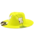 Handcrafted yellow straw fedora with colorful doodle embroidery for summer beach trips - Bright Yellow Cartoon Embroidery Style(1)