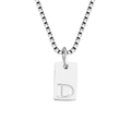 Minimalist silver square pendant necklace with letter D engraved on a box chain - Letter D / Silver