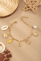 Ocean-themed gold bracelet featuring shell, starfish, pearl, and letter B charms - Letter B(B)