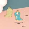 Detailed view of blue dinosaur charm with 22mm size and texture on gold metal back - M / Blue Dinosaur