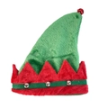 Red and green Christmas elf party hat with festive jingle bells on a white background - A17 Plush Bell Hat