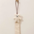 White plush bear children's hair accessory organizer strap with beige woven hanging band - Beige Big-Eyed Bear