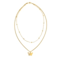 Gold layered stainless steel necklace featuring a butterfly pendant and beaded chain design - Double Layer Butterfly Style / Gold