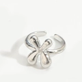 Minimalist silver clover ring with adjustable open design and polished metallic finish - Letter X Style