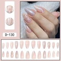 French almond press-on nails with nude pink base, silver glitter waves and small rhinestones - Nude Pink Silver Glitter 3D Rhinestone Wave Line Style (D-130) / 24 Pcs/Set