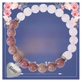 Pink crystal sister bracelet with heart pendant and floral gift card packaging - To My Sister / Rhodochrosite + Rose Quartz