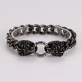 Antieke zilveren dubbele leeuwenkop cubaanse schakelarmband voor heren punk hip hop stijl - Zwart