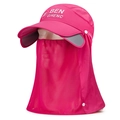 Cappello da sole 3 in 1 rosso rosa con maschera staccabile e protezione per il collo - Regolabile / Rosa Rosso