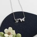 Polished stainless steel letter F pendant necklace with butterfly detail in silver finish - Silver F