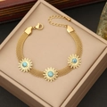 Bracciale girasole dorato con turchese e catena intrecciata in scatola regalo beige - Bracciale Sole e Turchese (2# Bracciale)