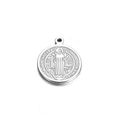 Zilveren Sint-Benedictus medaille hanger van roestvrij staal met gravering - 16# (16mm Diameter) / Staalkleur